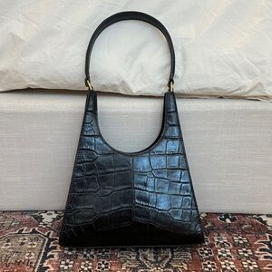 Staud Black Croc-Embossed Shoulder Bag